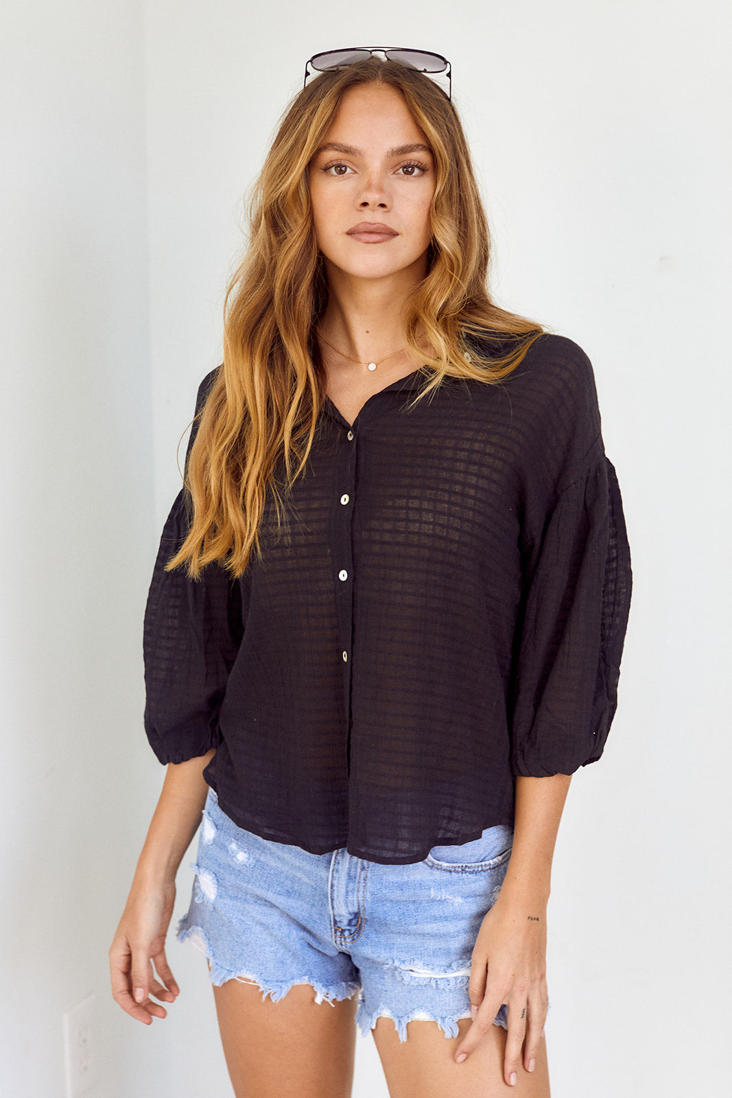 Caine Sheer Button Front Blouse - fab'rik