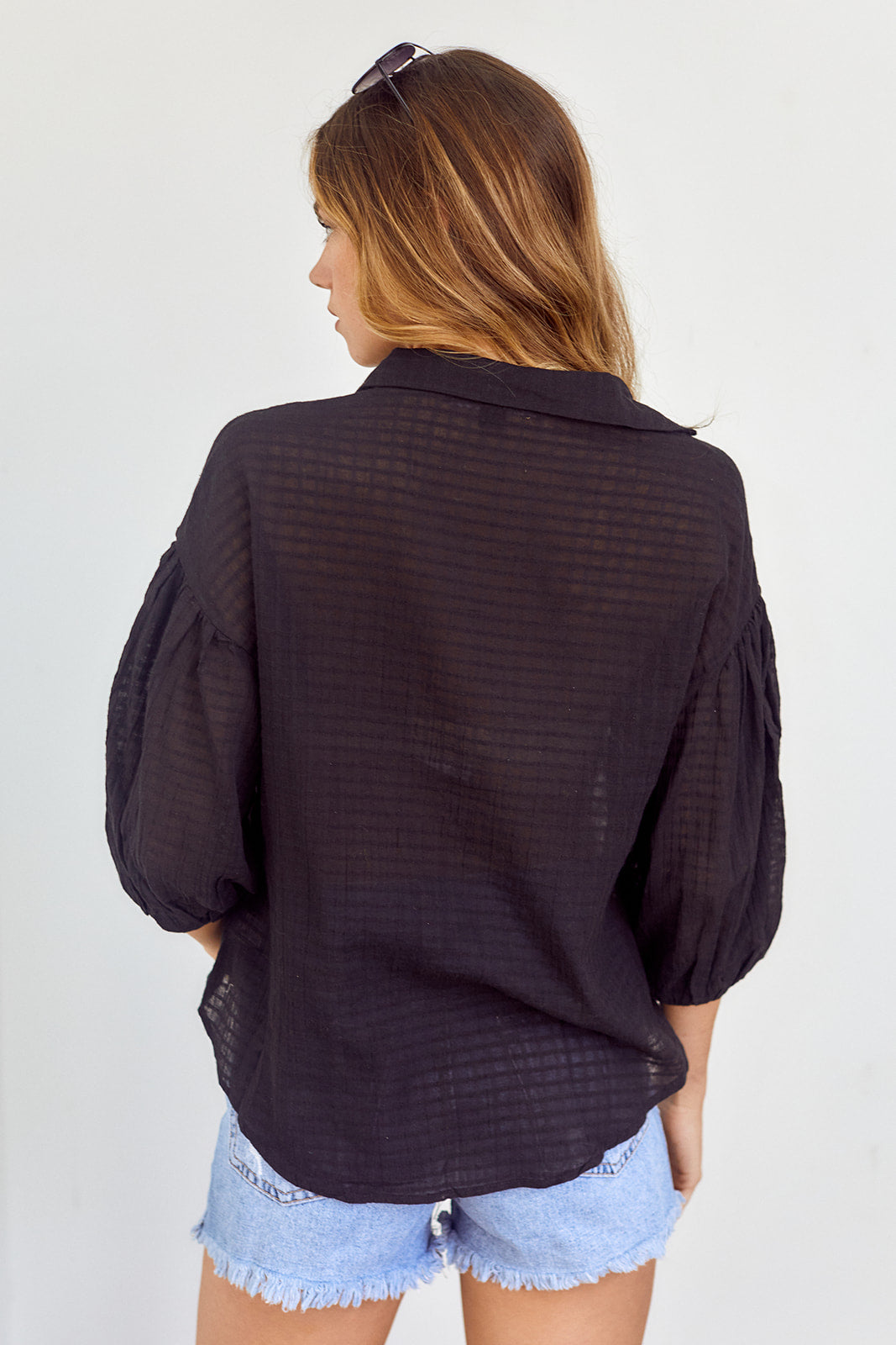 Caine Sheer Button Front Blouse - fab'rik