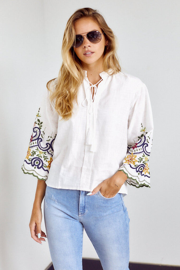 SALE - Winthrop Embroidered Bell Sleeve Blouse - fab'rik