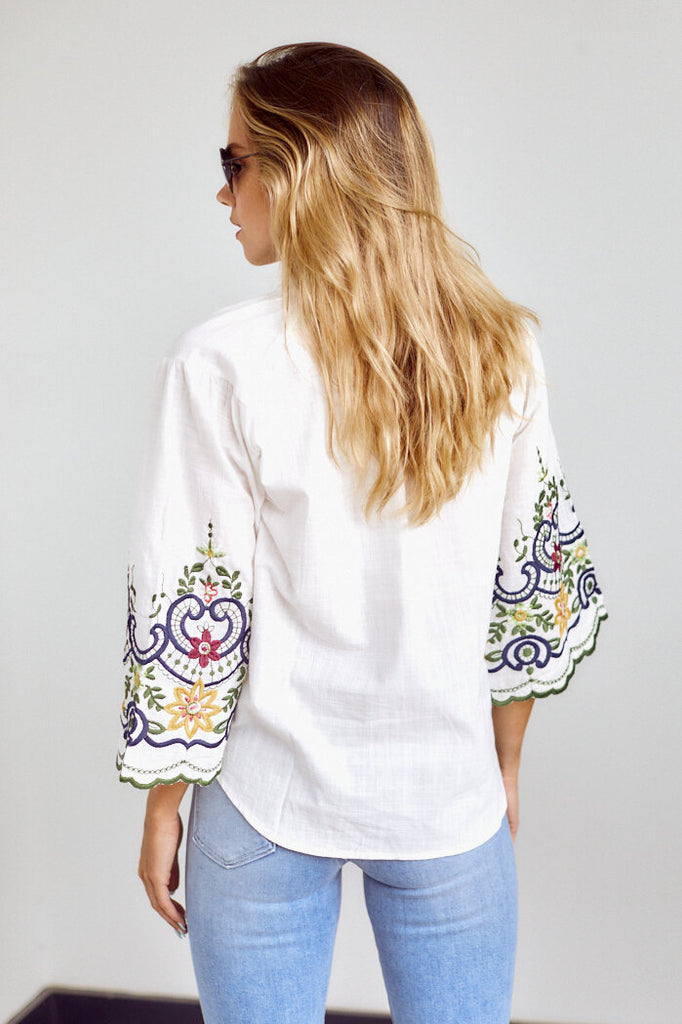 SALE - Winthrop Embroidered Bell Sleeve Blouse - fab'rik