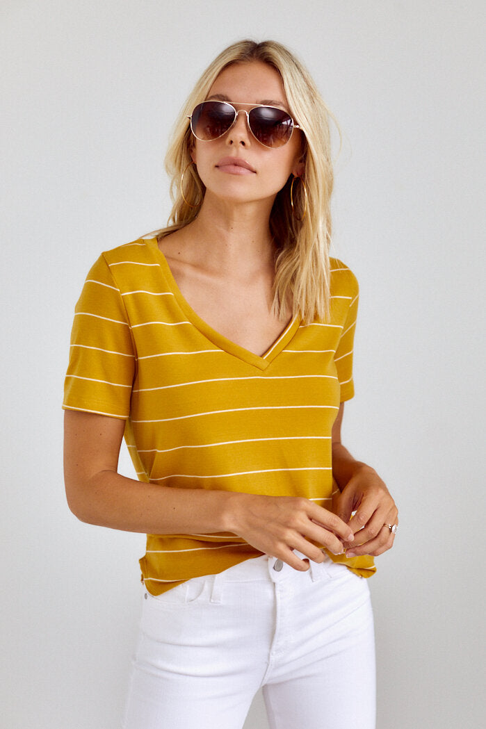 SALE - Bentley Striped V Neck Tee - fab'rik