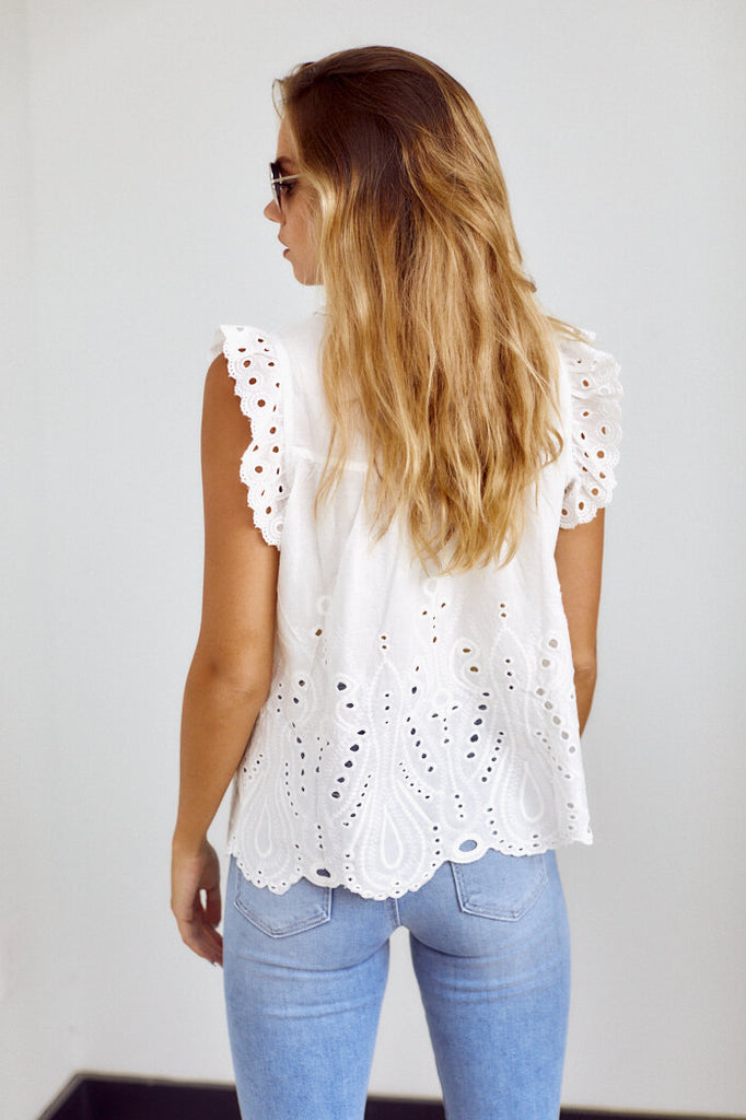 SALE - Holland Ruffle Sleeve Crochet Blouse - fab'rik
