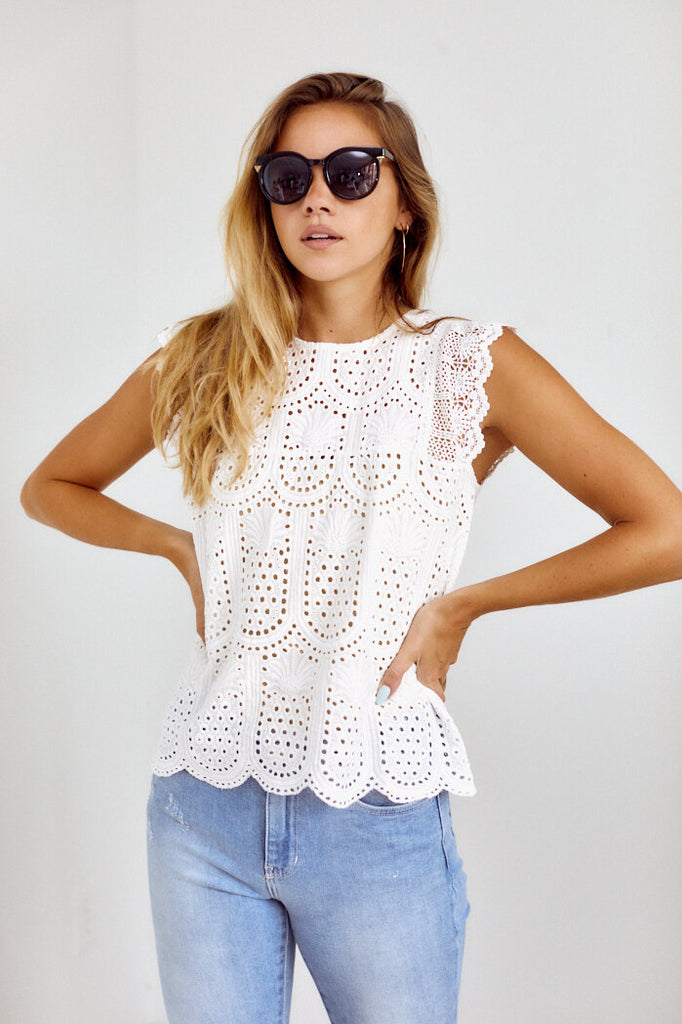 Gardener Crochet Detail Short Sleeve Top - fab'rik