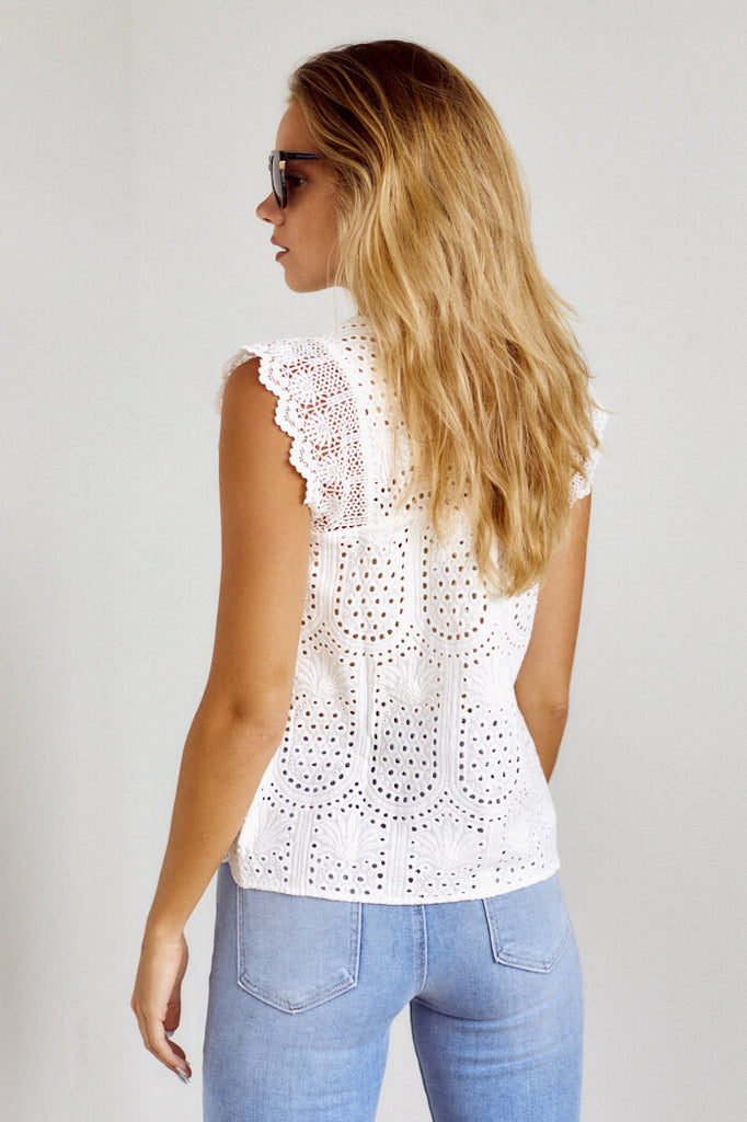Gardener Crochet Detail Short Sleeve Top - fab'rik