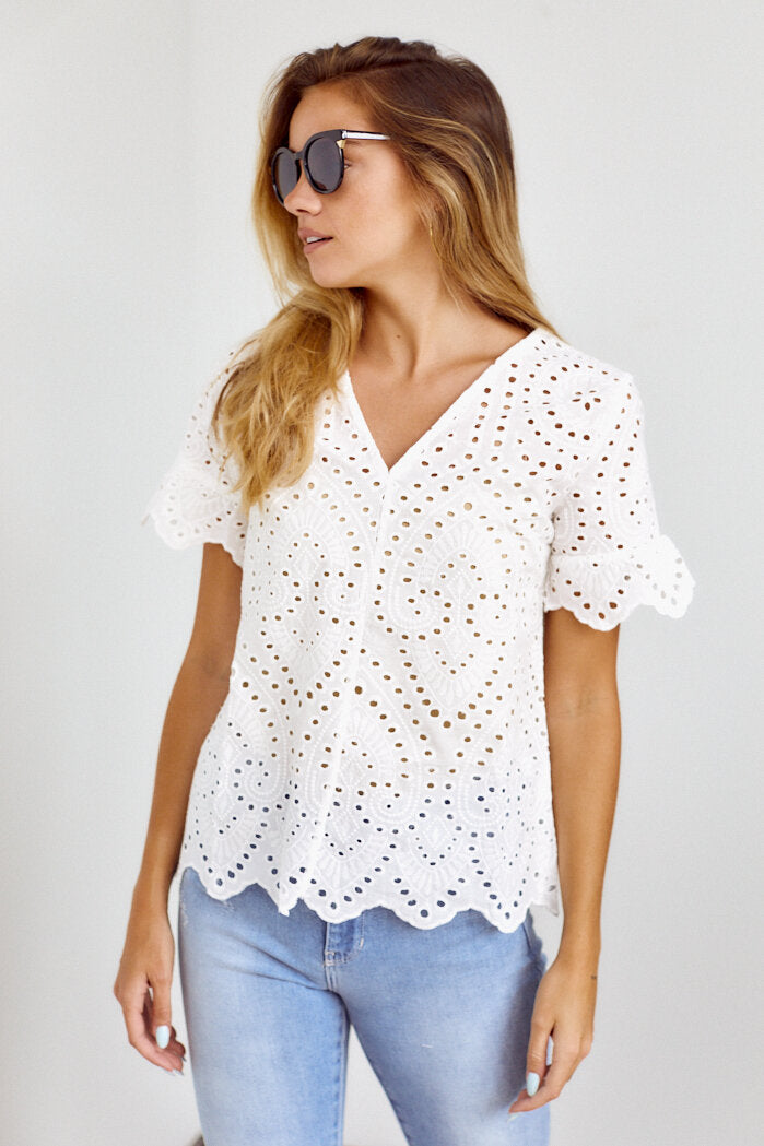 SALE - Seabrooke Scalloped Hem Crochet Blouse - fab'rik
