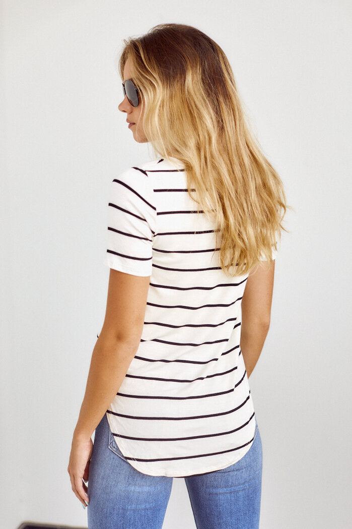 SALE - Bentley Striped V Neck Tee - fab'rik