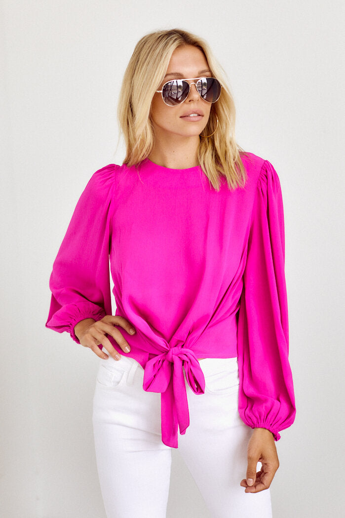 Sana Long Sleeve Tie Front Blouse - fab'rik