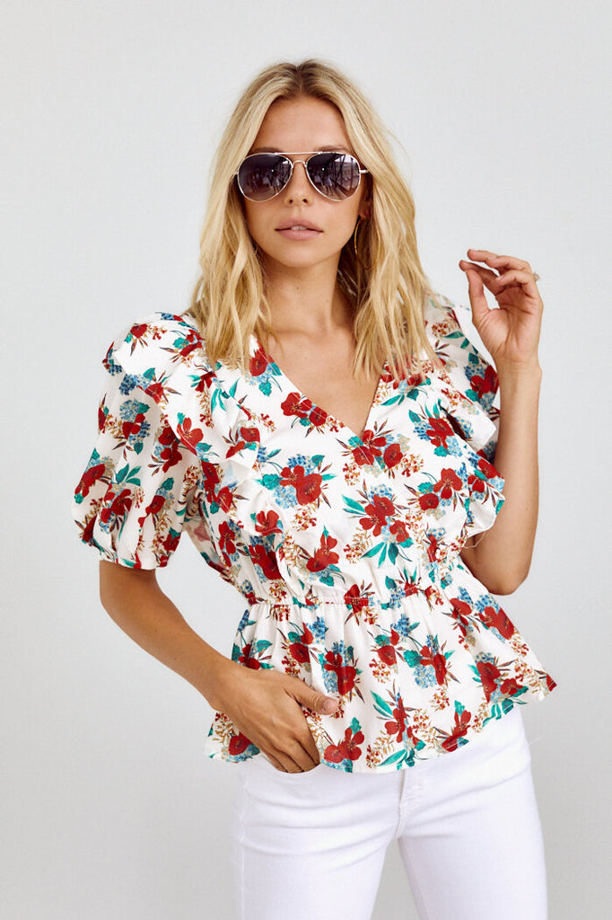 Avia Floral Puff Sleeve Blouse - fab'rik