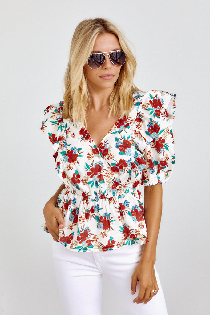 Avia Floral Puff Sleeve Blouse - fab'rik