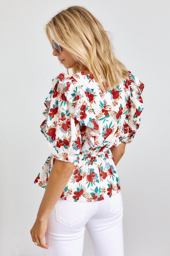 Avia Floral Puff Sleeve Blouse - fab'rik