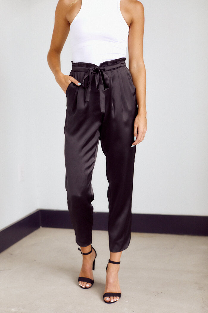 SALE - Roxie Silky Tie Waist Tailored Pant - fab'rik