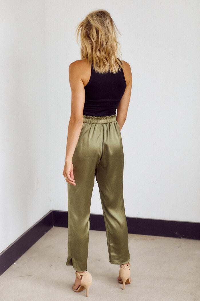 SALE - Roxie Silky Tie Waist Tailored Pant - fab'rik