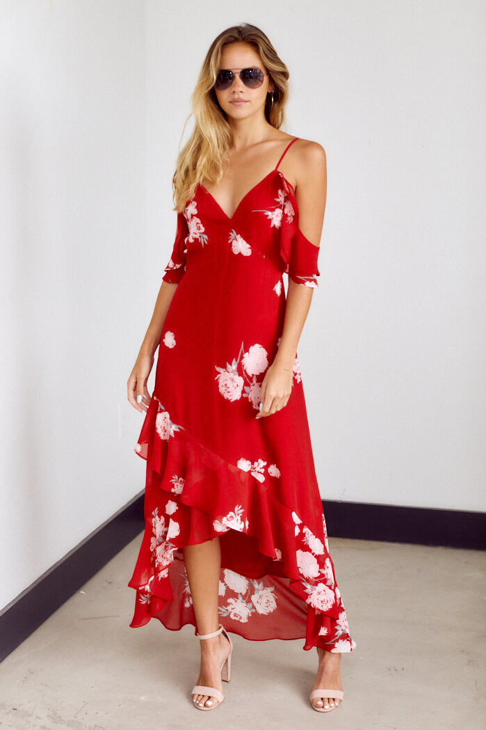 SALE - Audrey Cold Shoulder Floral Maxi - fab'rik