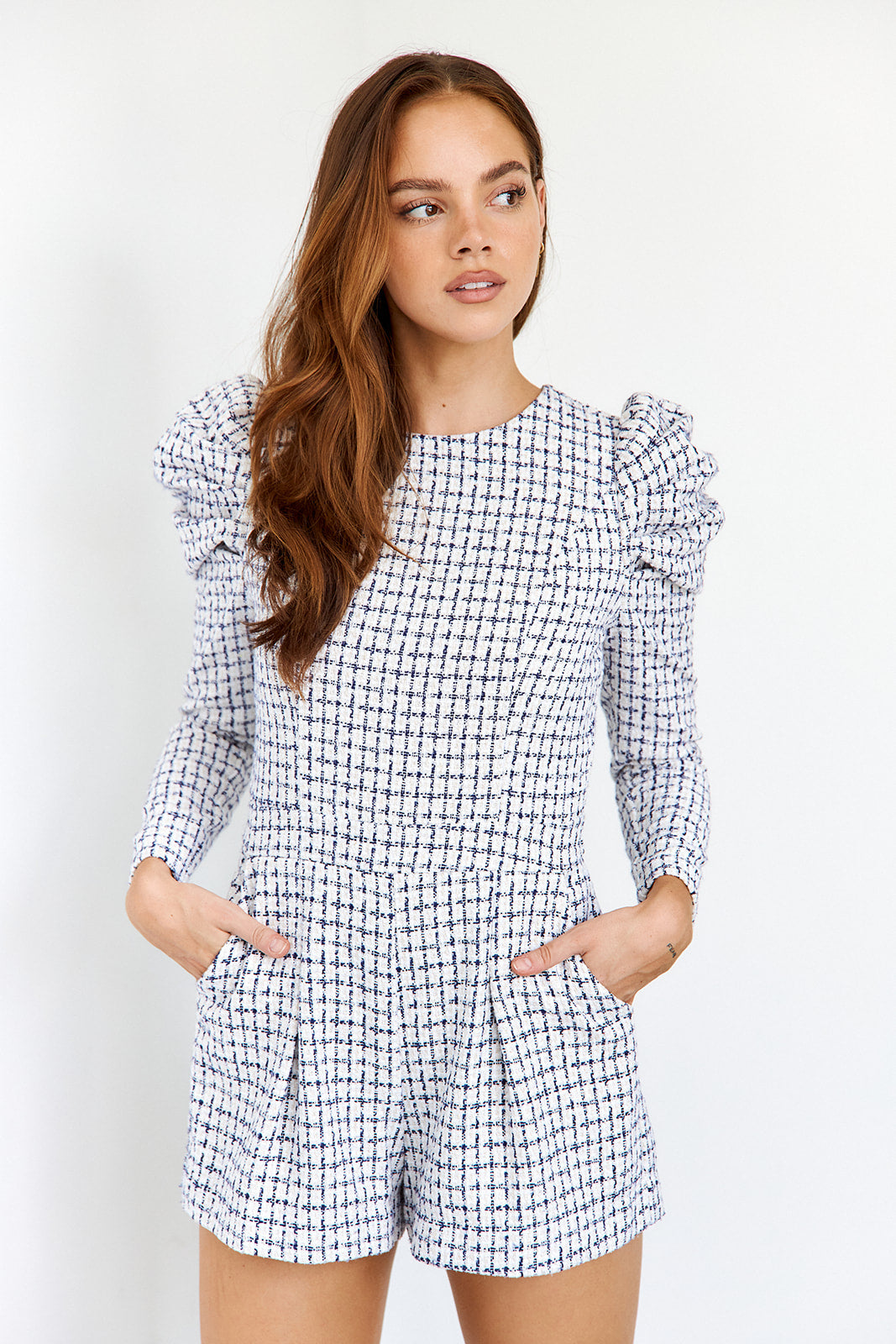 Opie Tweed Puff Sleeve Romper - fab'rik