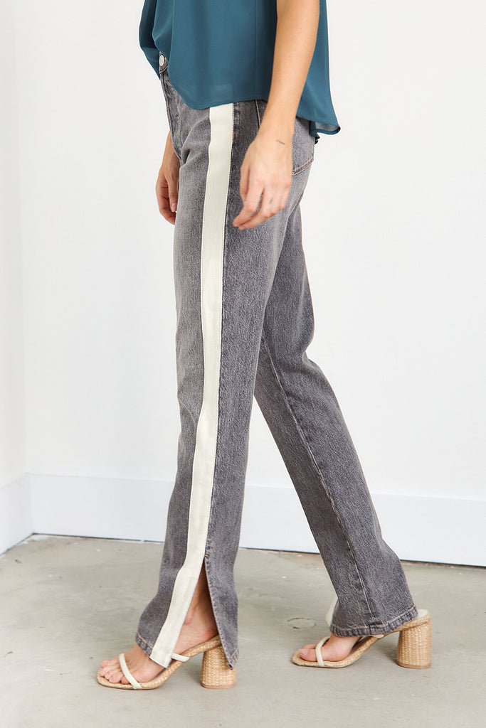 Big Fan Tuxedo Stripe Straight Leg Jean - fab'rik