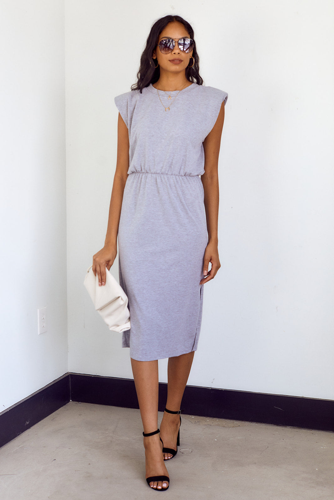 SALE - Hyland Shoulder Pad Knit Midi Dress - fab'rik