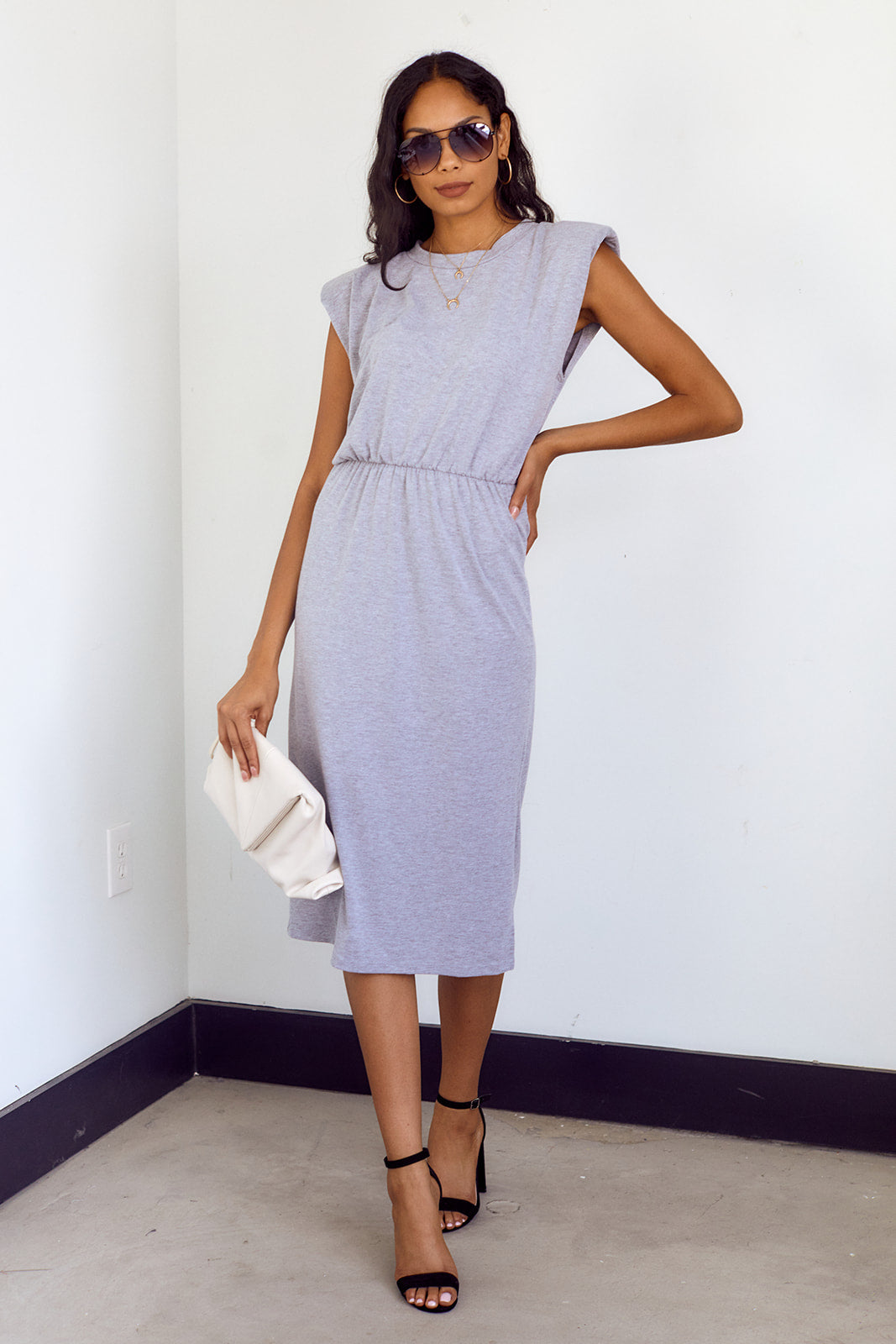 SALE - Hyland Shoulder Pad Knit Midi Dress - fab'rik