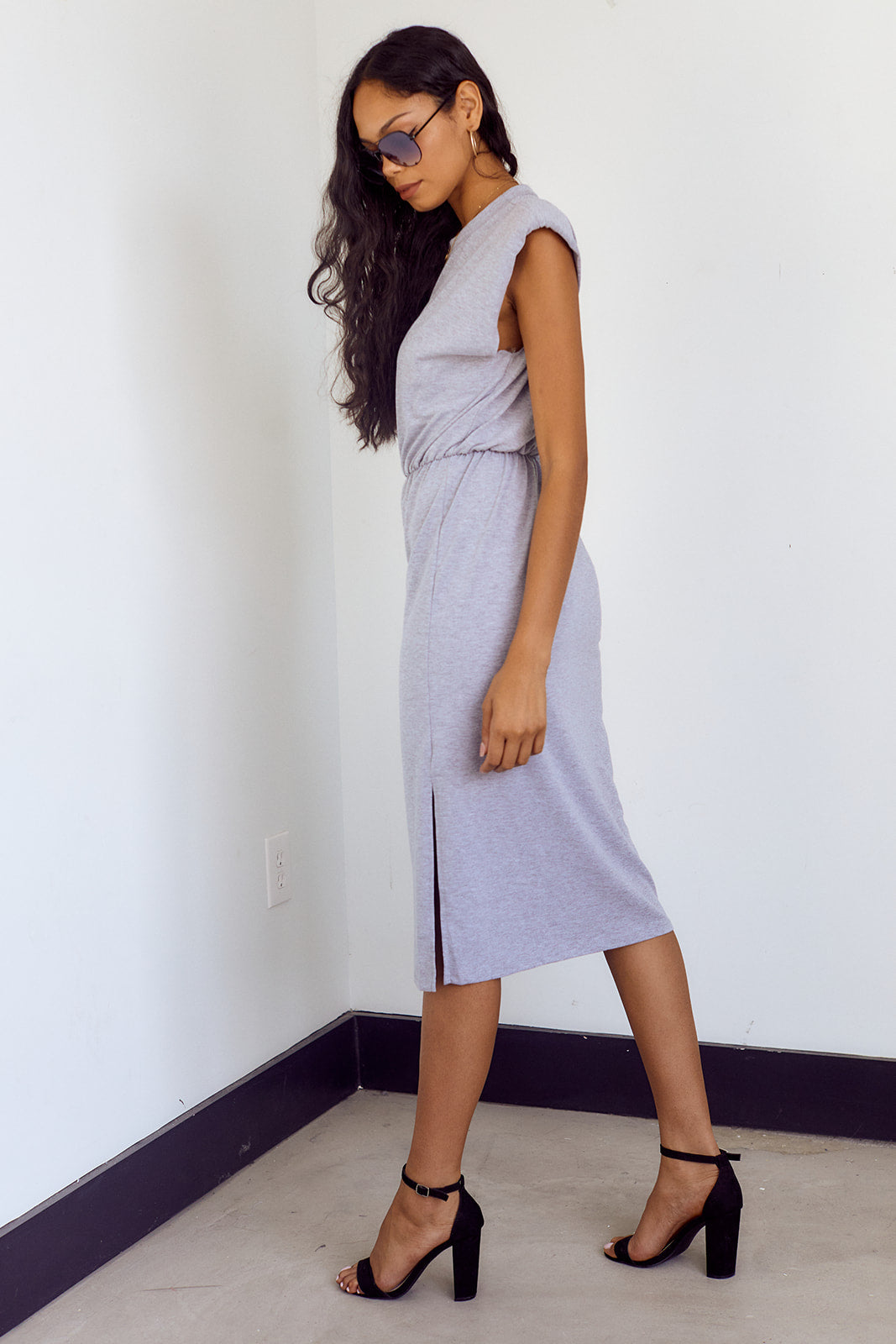 SALE - Hyland Shoulder Pad Knit Midi Dress - fab'rik