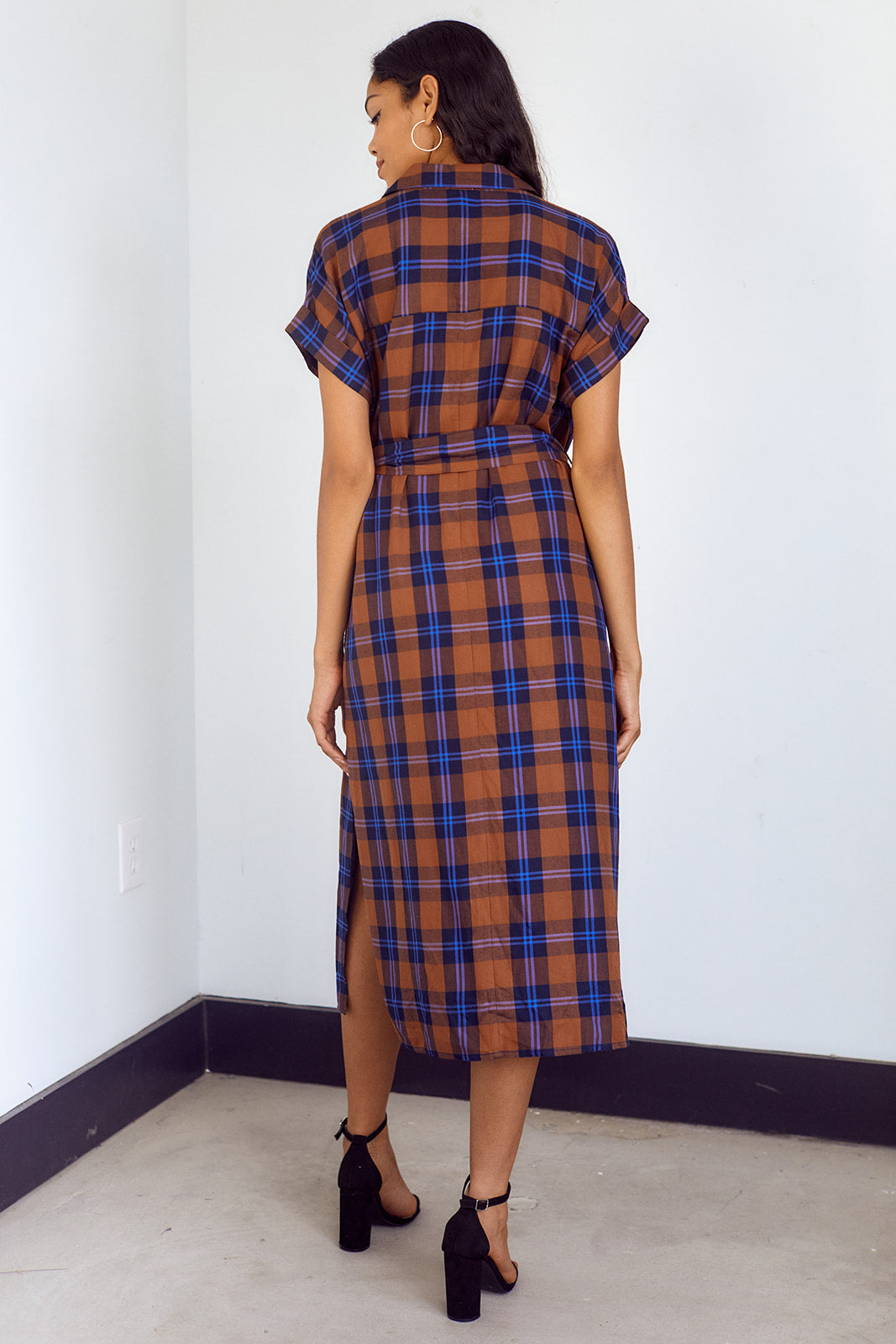 Flores Plaid Button Down Midi Dress - fab'rik