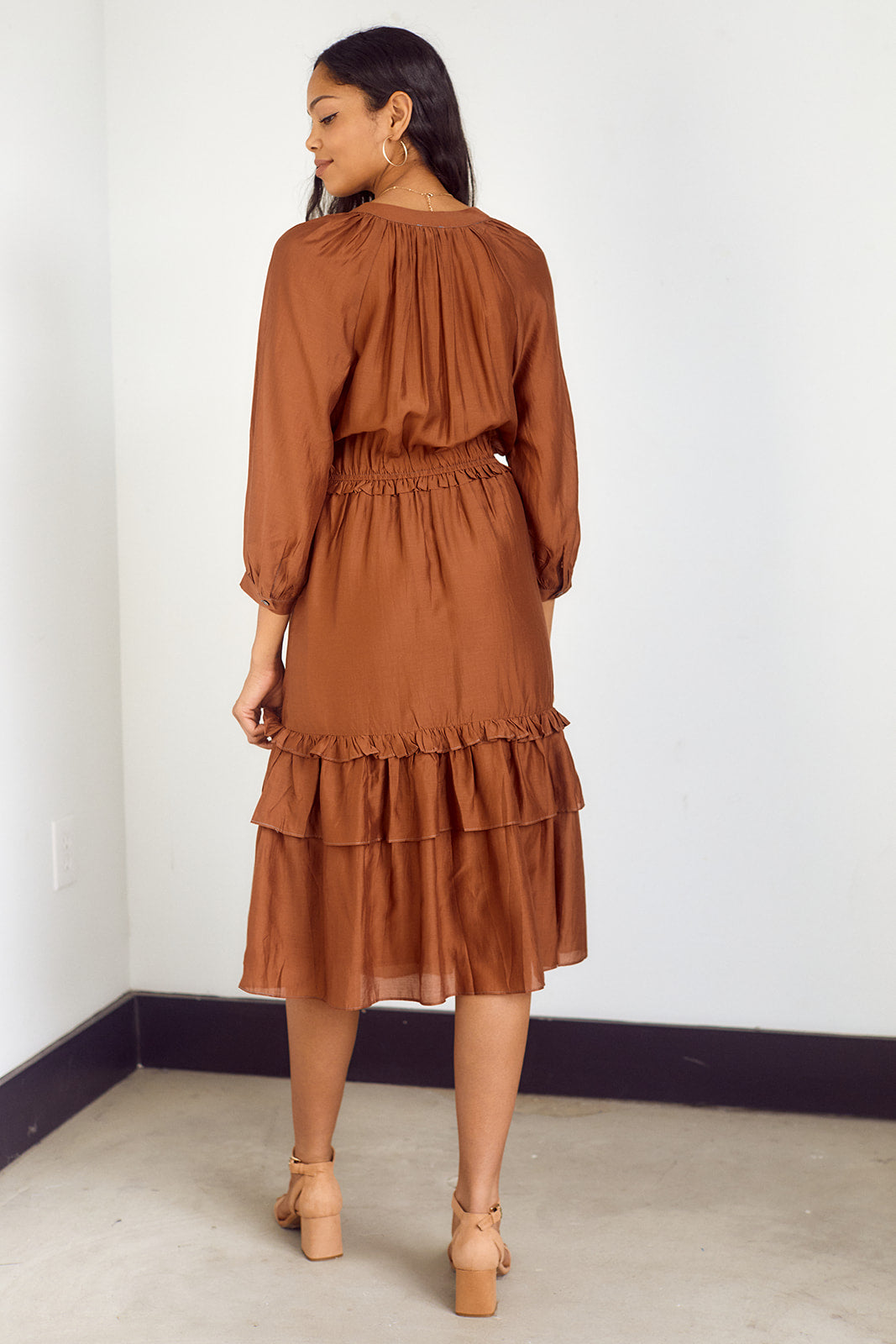 Benefield Tie Neck Tiered Midi Dress - fab'rik