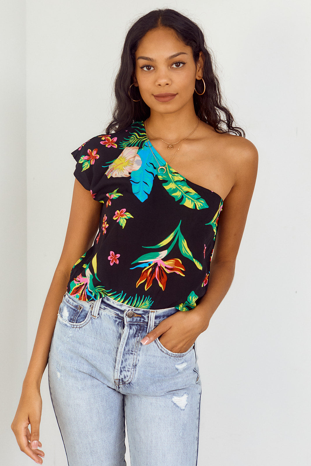 SALE - Naila One Shoulder Printed Blouse - fab'rik