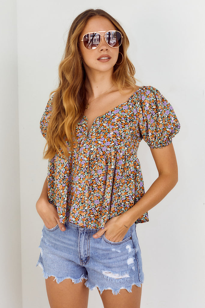 SALE - Sanchez Puff Sleeve Floral Blouse - fab'rik