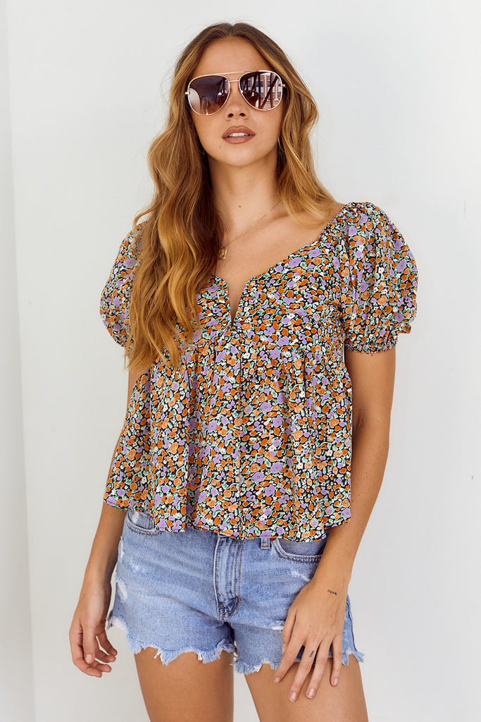 SALE - Sanchez Puff Sleeve Floral Blouse - fab'rik