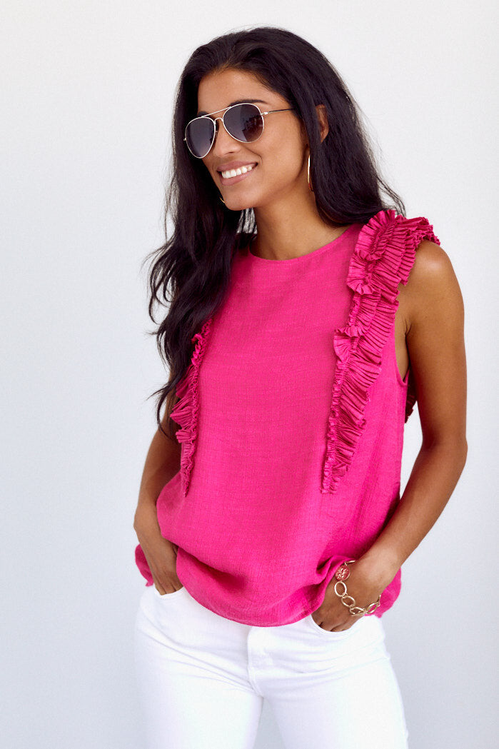 SALE - Dakota Ruffle Detail Sleeveless Blouse - fab'rik