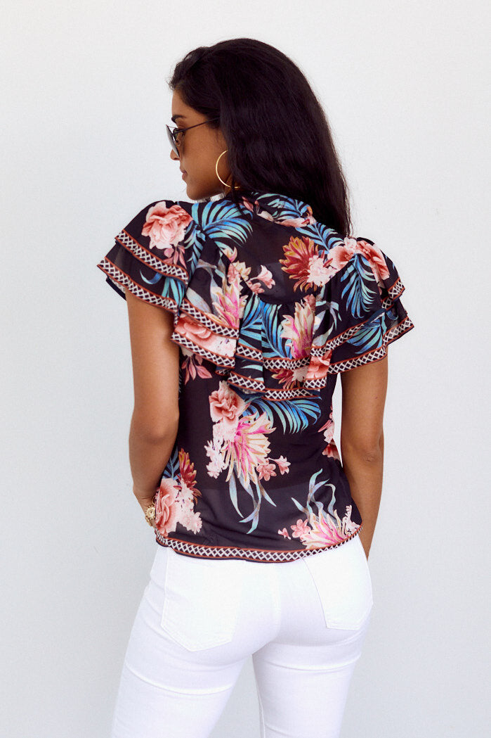 SALE - Deva Ruffle Detail Floral Print Blouse - fab'rik