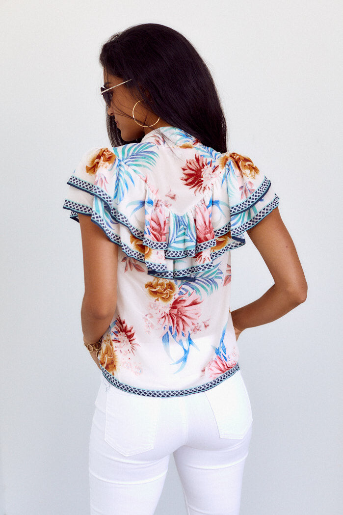 SALE - Deva Ruffle Detail Floral Print Blouse - fab'rik