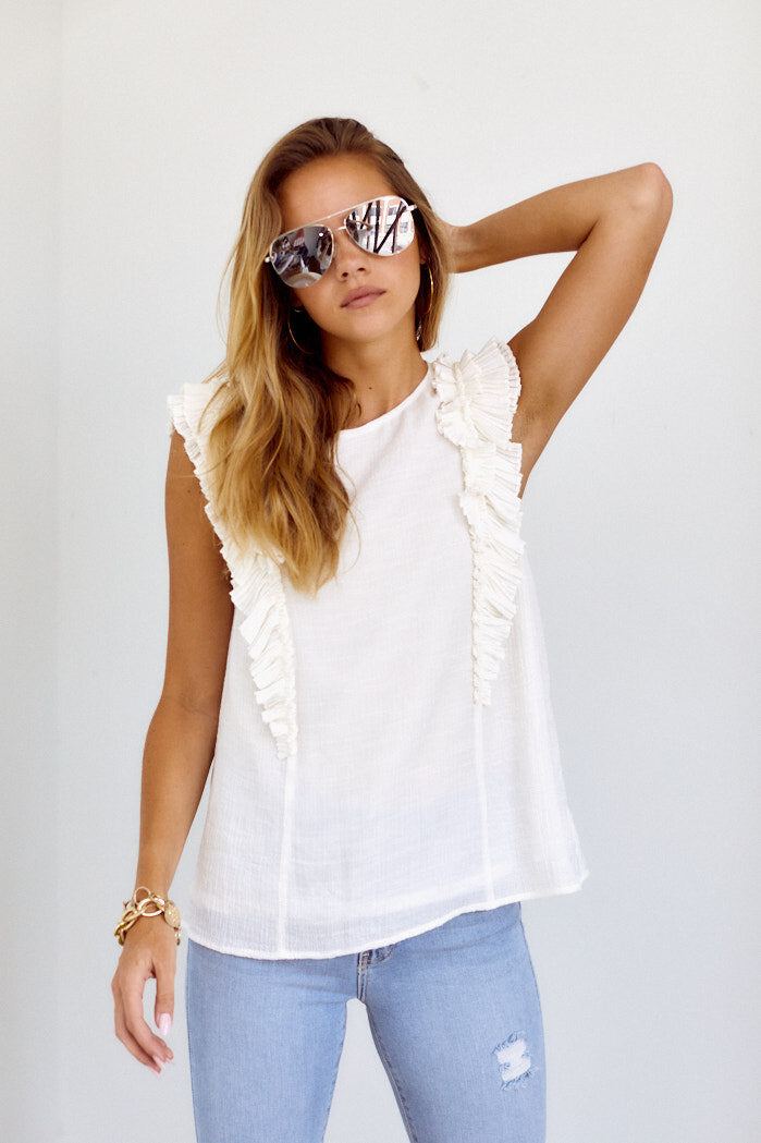SALE - Dakota Ruffle Detail Sleeveless Blouse - fab'rik