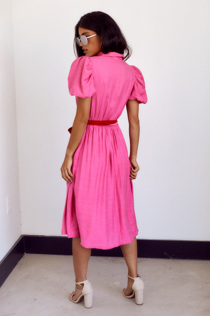 SALE - Tara Button Front Puff Sleeve Midi Dress - fab'rik