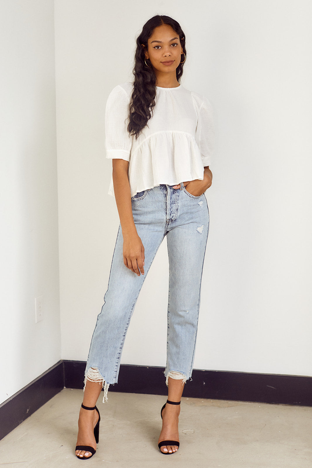 SALE - Fonseca Puff Sleeve Peplum Blouse - fab'rik
