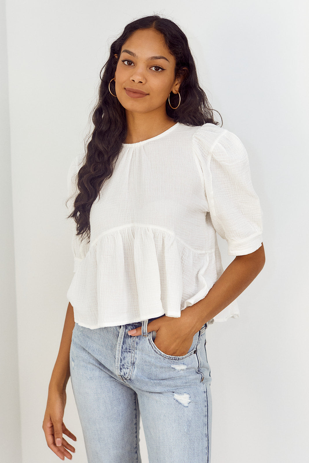 SALE - Fonseca Puff Sleeve Peplum Blouse - fab'rik