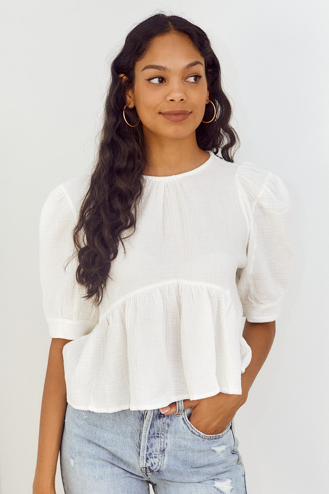 SALE - Fonseca Puff Sleeve Peplum Blouse - fab'rik