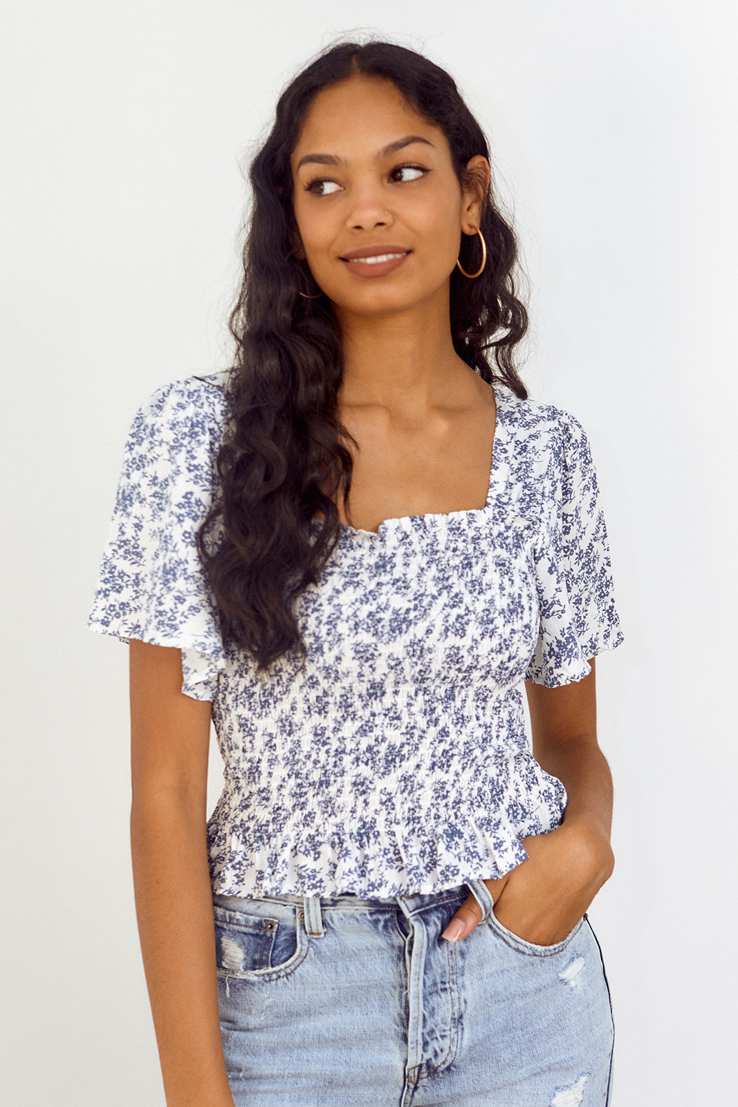 SALE - Ives Floral Printed Smocked Blouse - fab'rik