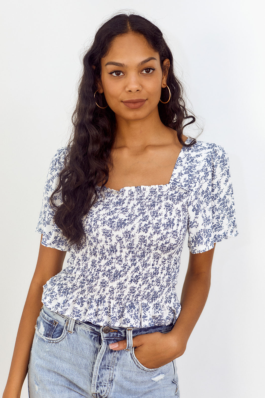 SALE - Ives Floral Printed Smocked Blouse - fab'rik