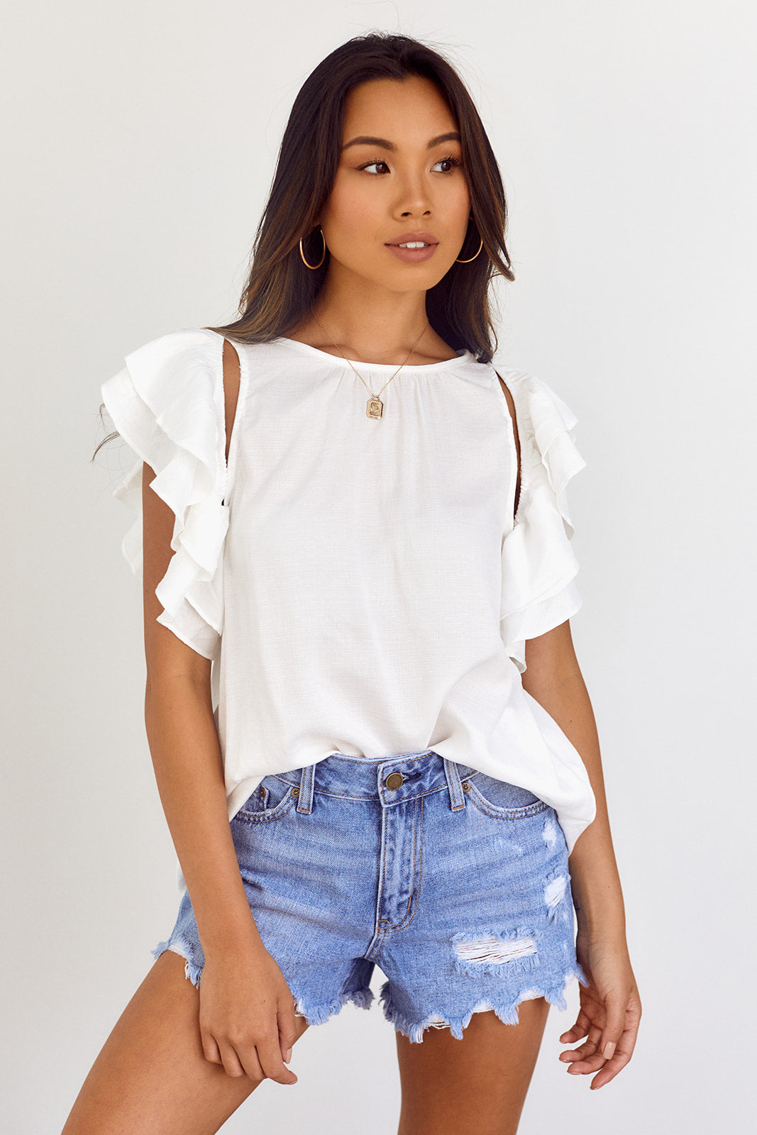 SALE - Ashtyn Cut Out Ruffle Sleeve Top - fab'rik