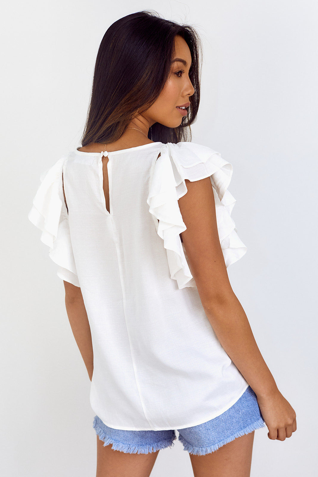 SALE - Ashtyn Cut Out Ruffle Sleeve Top - fab'rik