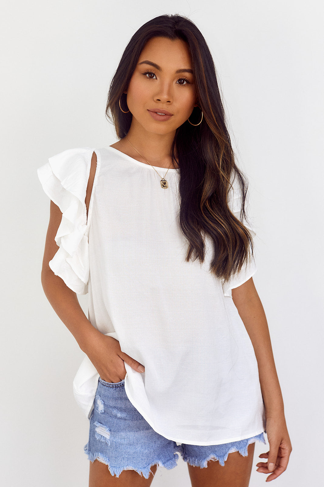 SALE - Ashtyn Cut Out Ruffle Sleeve Top - fab'rik