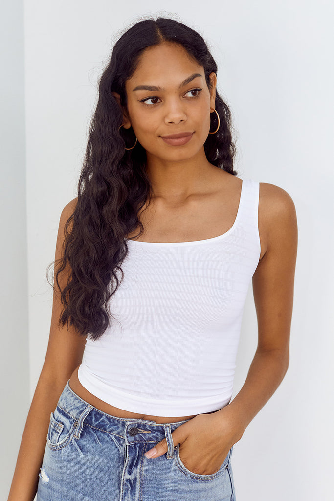 Jasmine Texture Stripe Square Neck Tank - fab'rik