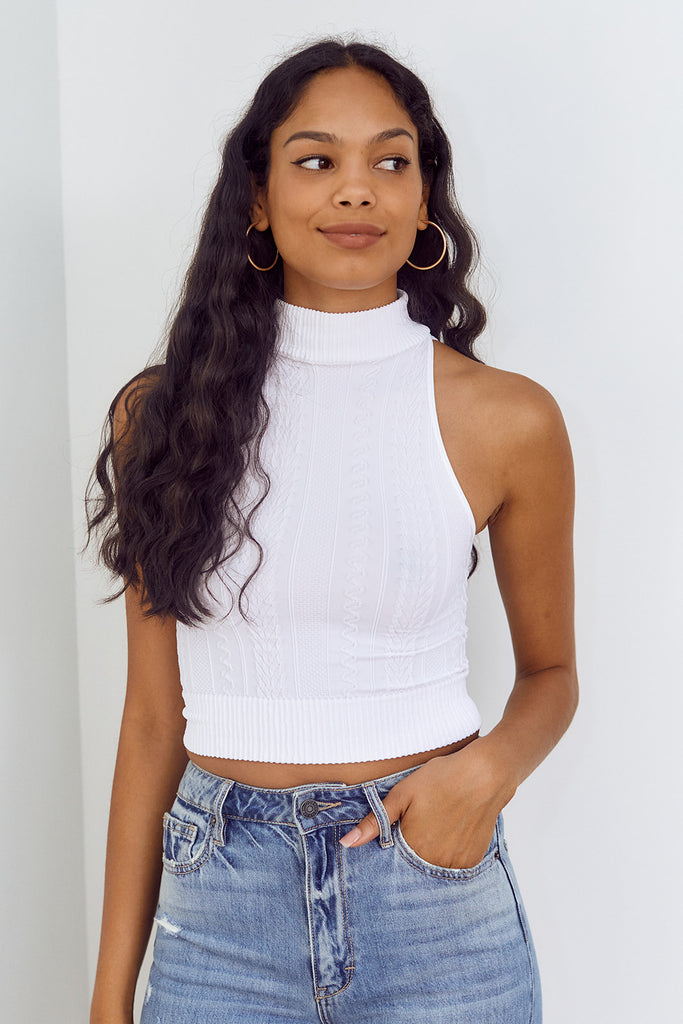 Ponce Mock Neck Jaquard Cropped Top - fab'rik