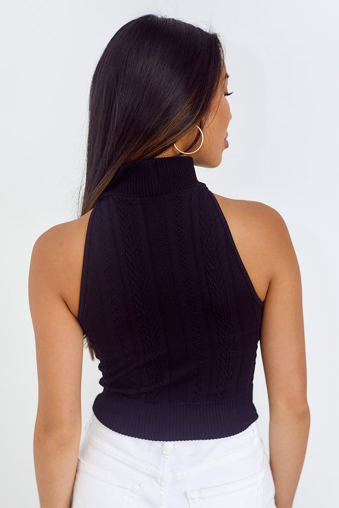 Ponce Mock Neck Jaquard Cropped Top - fab'rik