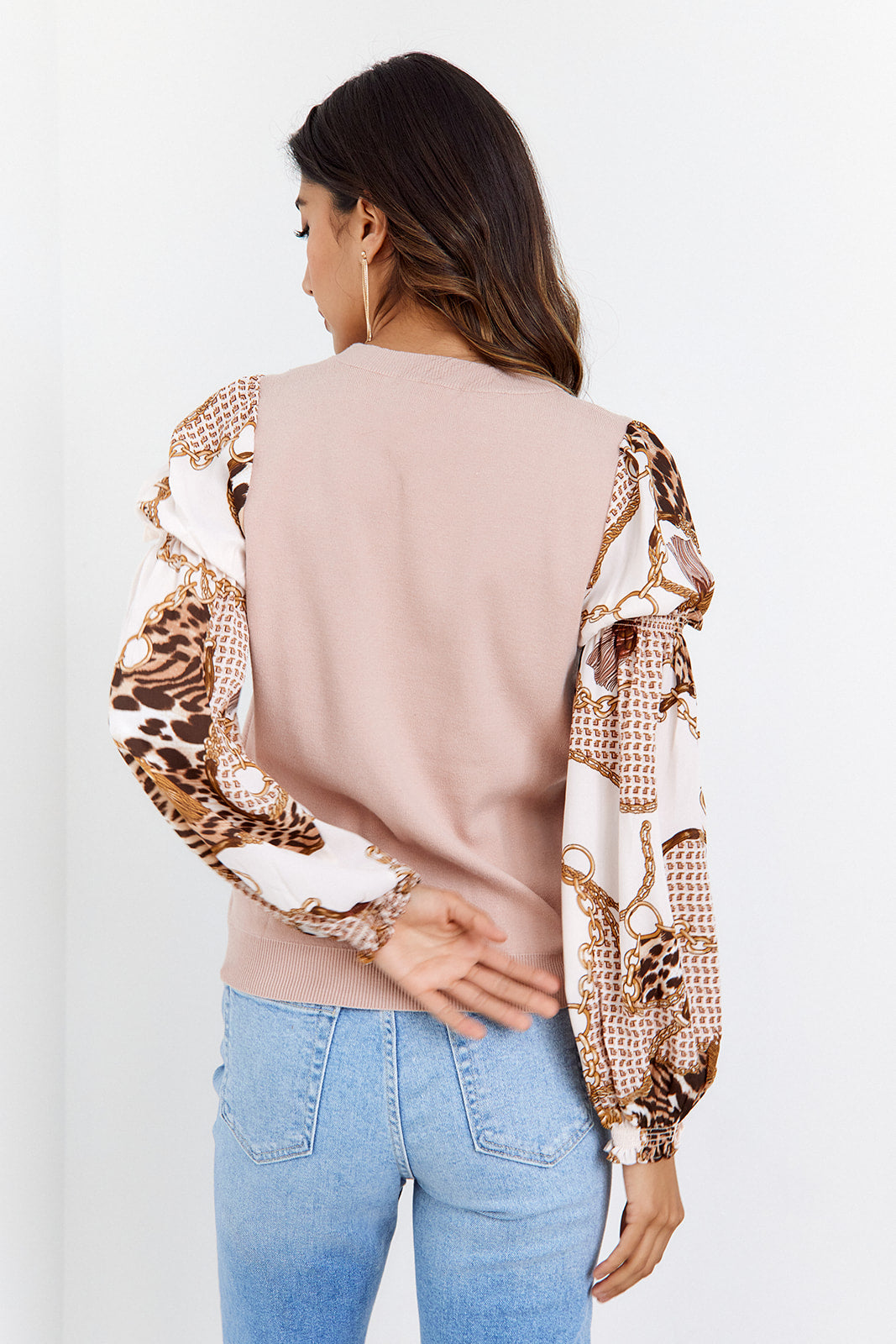 Idris Scarf Print Sleeves Knit Sweater - fab'rik