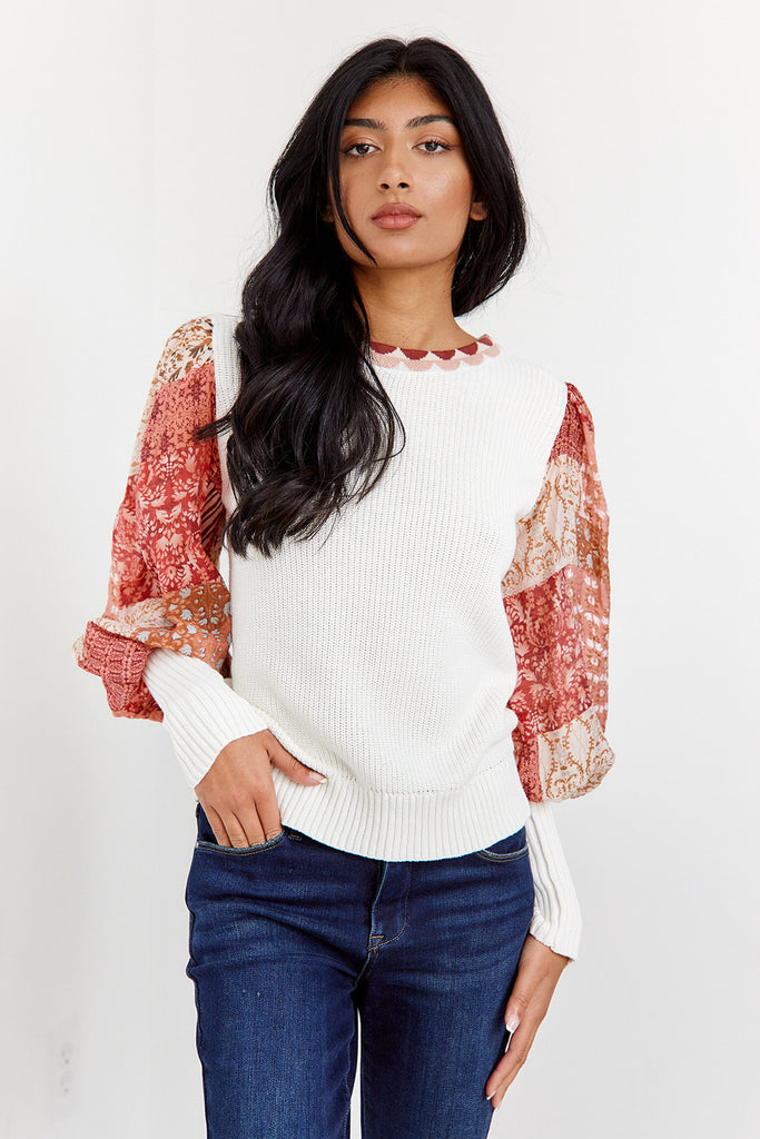 Harlyn Printed Puff Sleeve Sweater - fab'rik