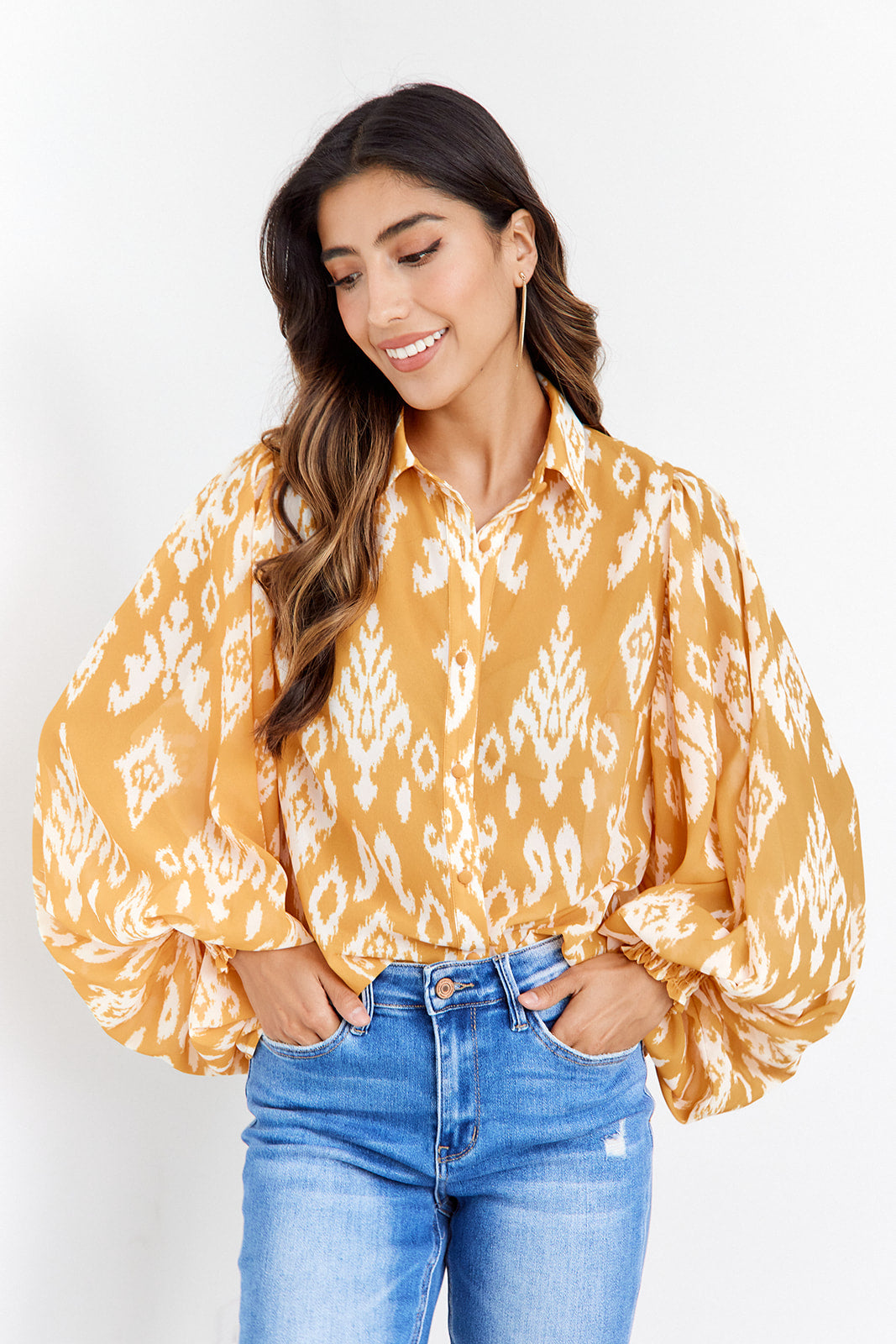 Asterin Button Up Printed Blouse - fab'rik