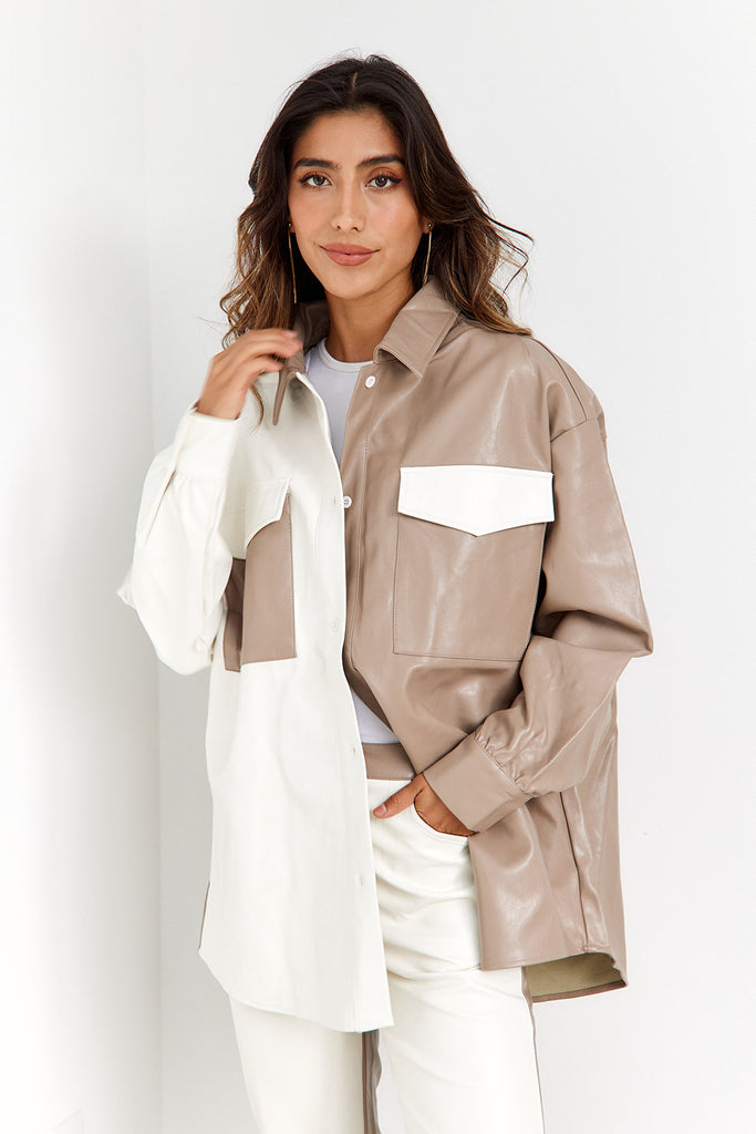 Katana Two Toned Leather Shacket - fab'rik