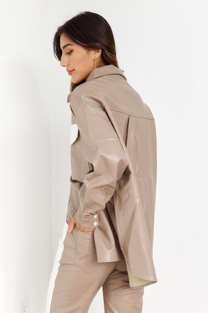 Katana Two Toned Leather Shacket - fab'rik