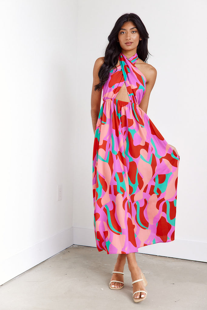 SALE- Lively Cut Out Halter Maxi Dress - fab'rik