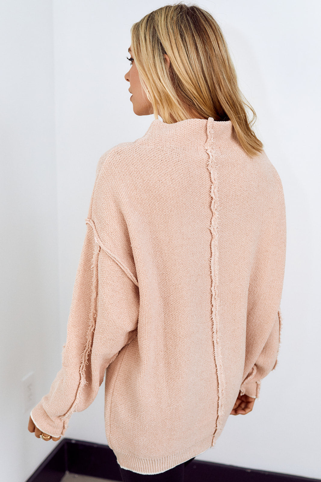 SALE - Delarosa Mock Neck Raw Seam Sweater - fab'rik